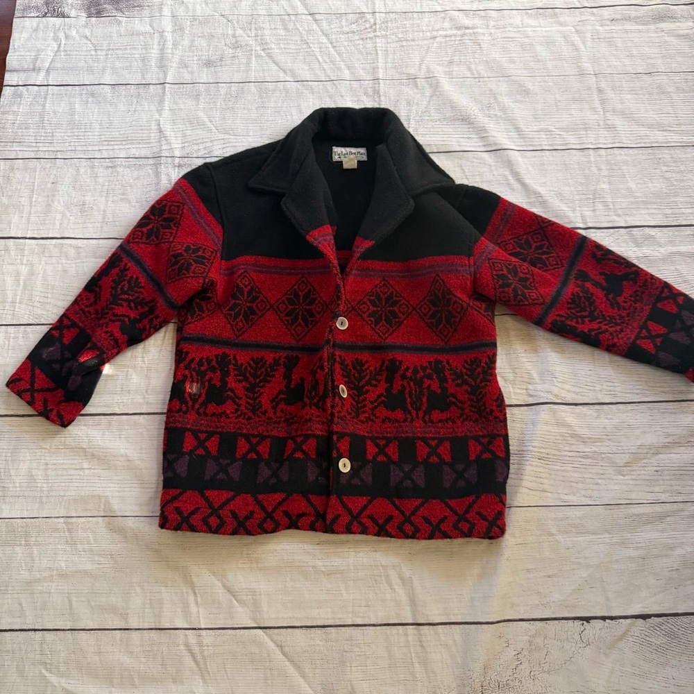 Vintage The Last Best Place Red Black Jacket Women’s Small Acrylic Wool Button